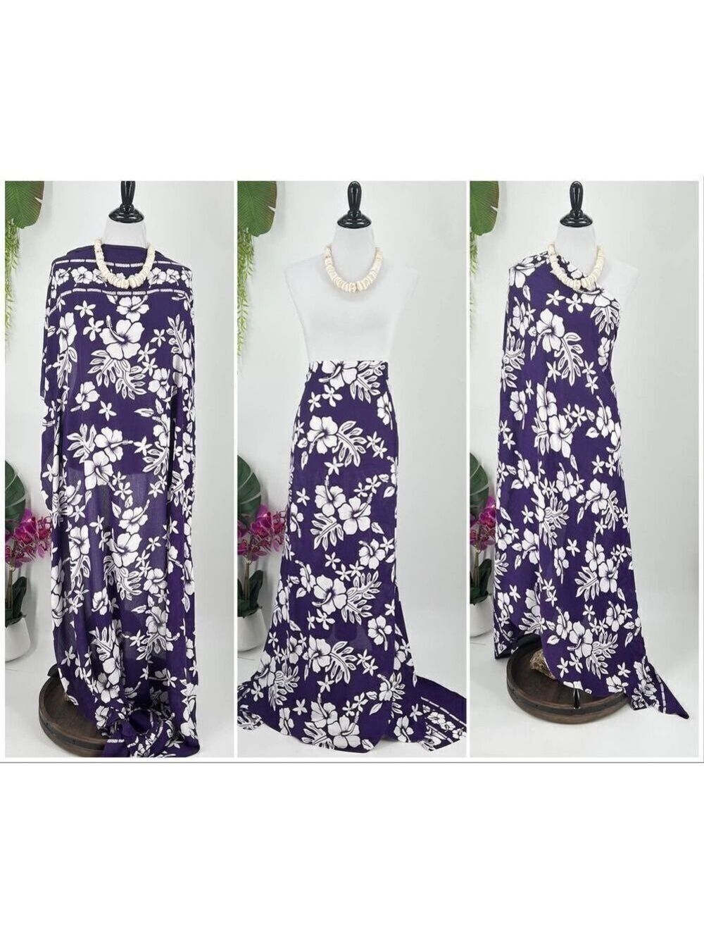 Purple/White Hibiscus  SARONG Kīkepa Pareo Beach Wrap Skirt Summer Scarf